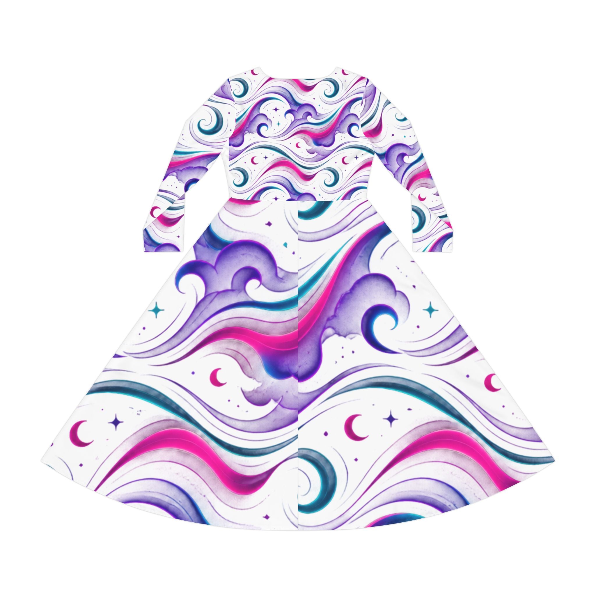 Long Sleeve Dance Dress - Pastel Cosmic Waves AOP