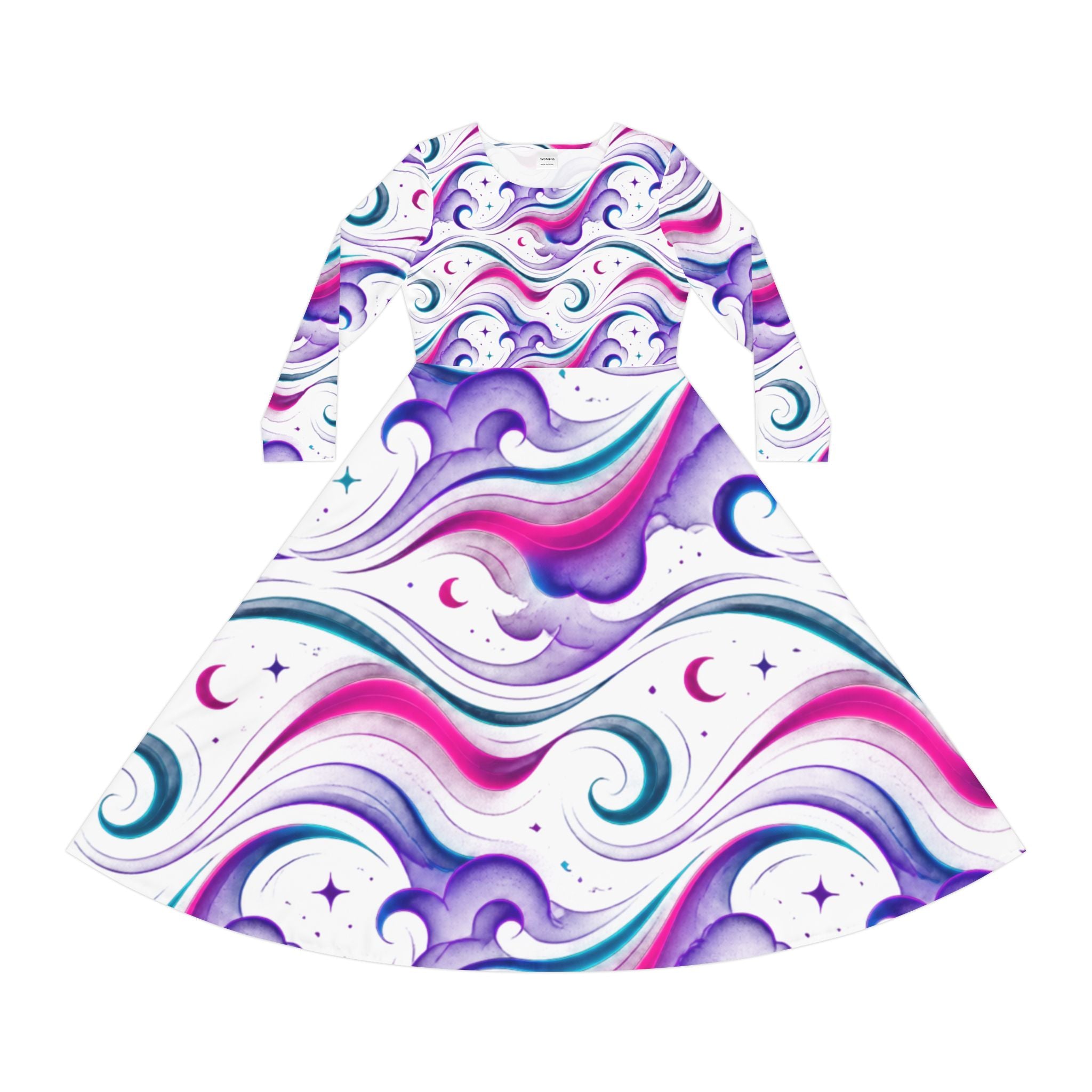 Long Sleeve Dance Dress - Pastel Cosmic Waves AOP