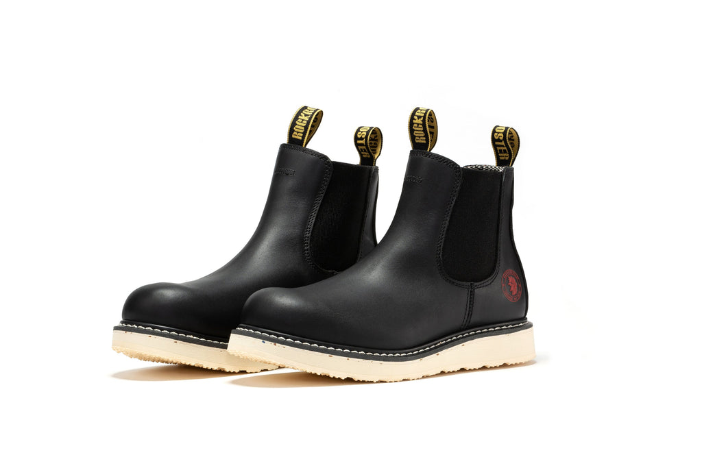 ROCKROOSTER Capitola Men's 6 inch Black Steel Toe Wedge Work Boots
