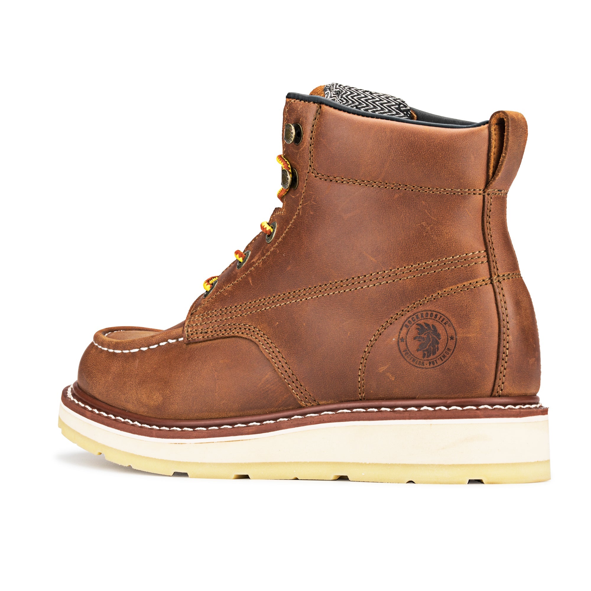 ROCKROOSTER Edgewood Men's 6 inch Brown soft toe wedge work boots