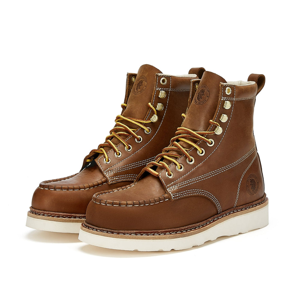 ROCKROOSTER Norwood Men's 6 inch Brown steel toe wedge work boots with