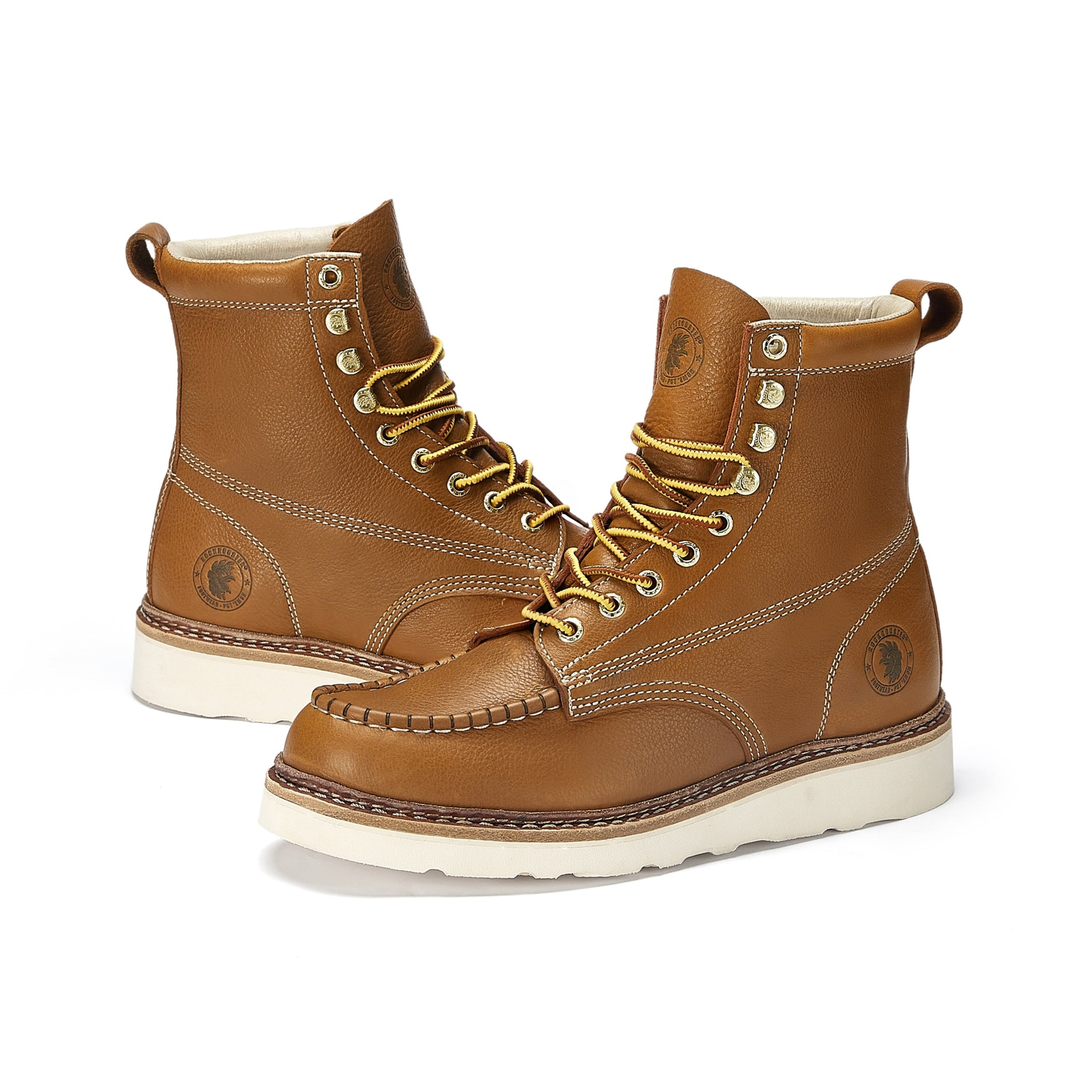 ROCKROOSTER Norwood Men's 6 inch Brown soft toe wedge work boots with